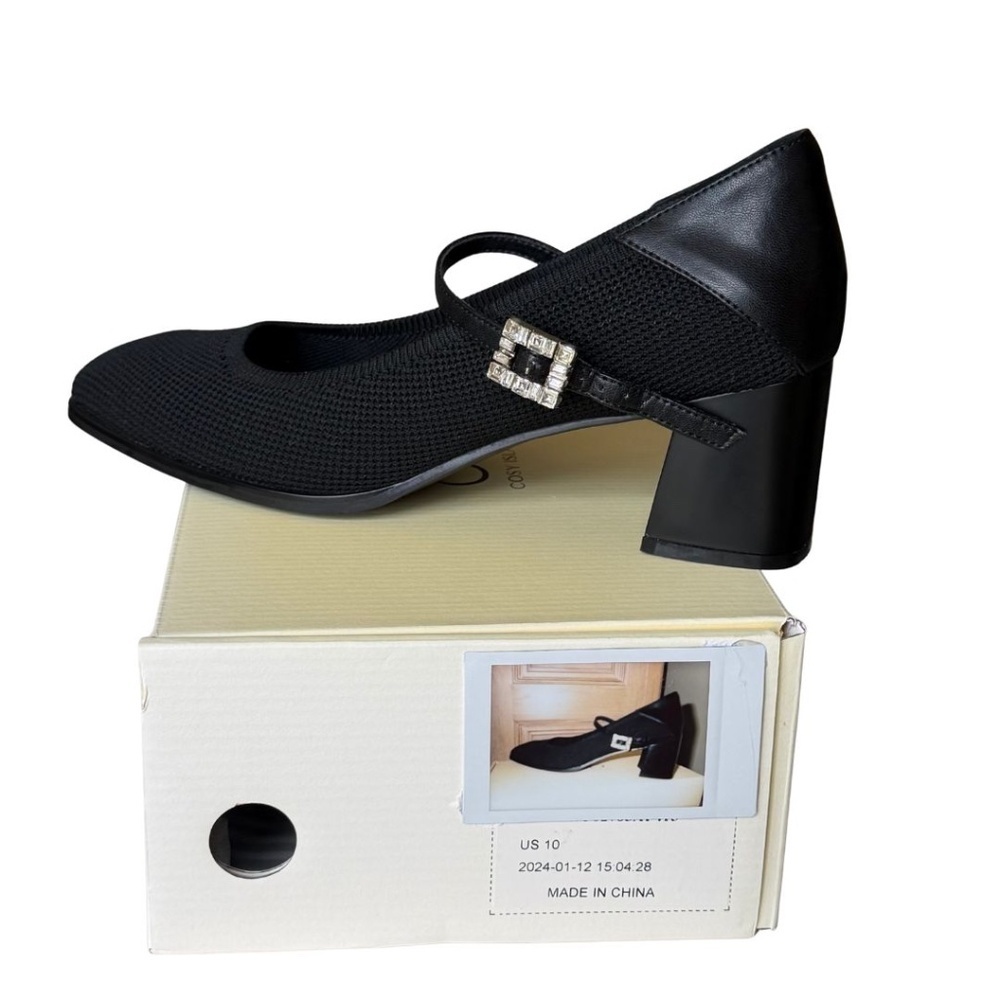 Cosy Island Black Mary Jane Shoes With Rhinestone Buckle Size 10 NWT With Box - Picture 5 of 7